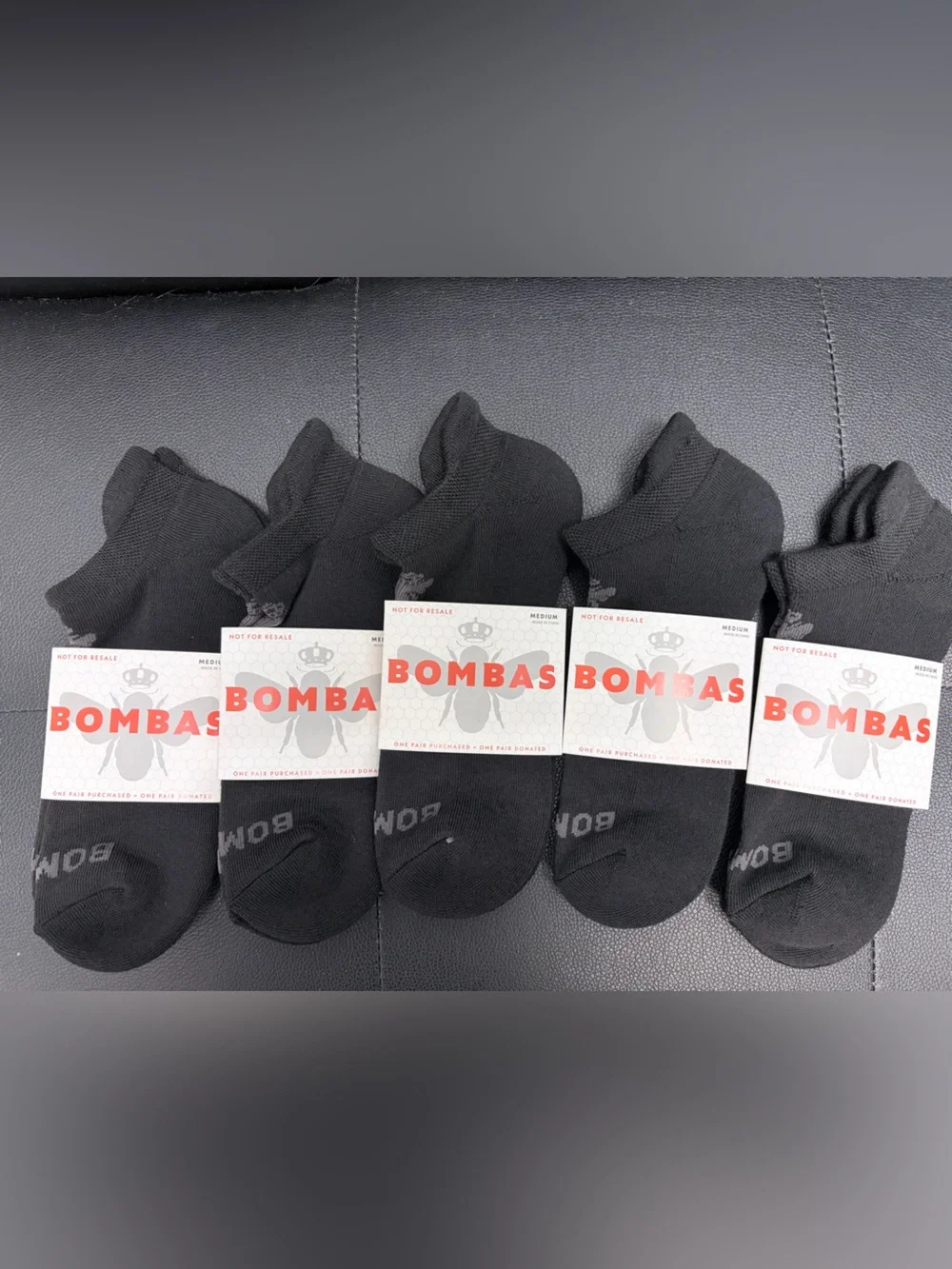 Bombas Ankle Socks Medium 5 Pair Unisex Womens & Mens Honeycomb Black